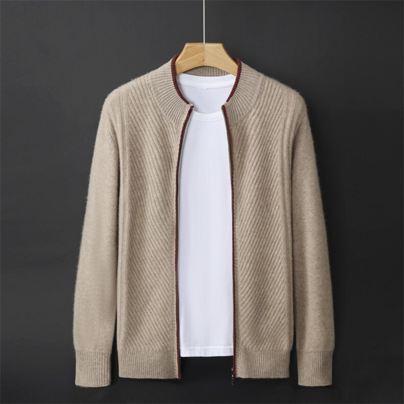 2025年秋季长袖圆领开衫时尚百搭通勤简约休闲，男装羊毛衫，德晨羊绒