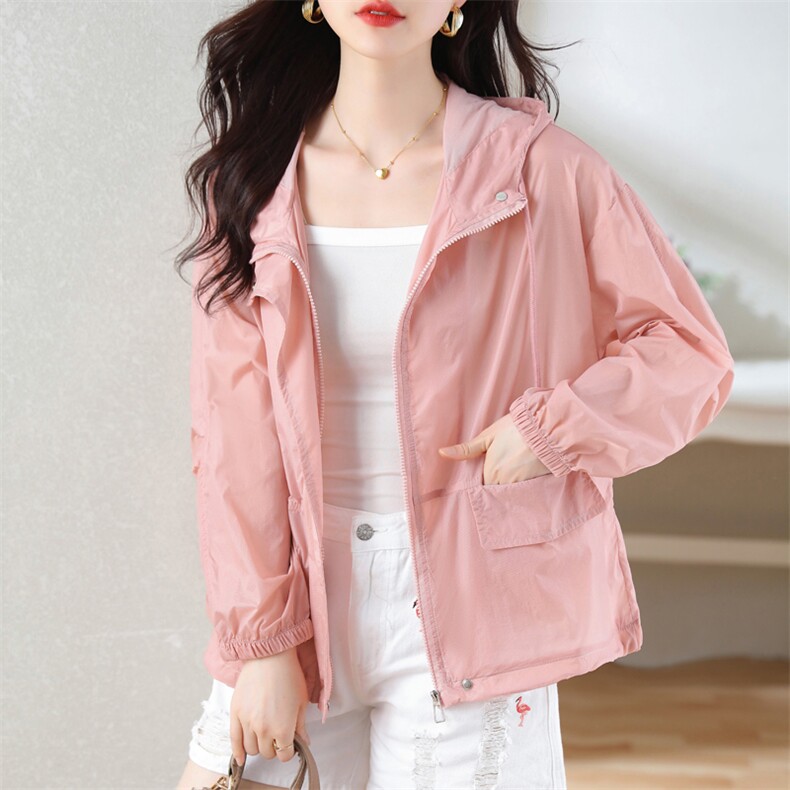 宽松休闲防晒衣女2025夏季新款小个子短款连帽透气防晒衫薄款外套，女装防晒衣，慕咨