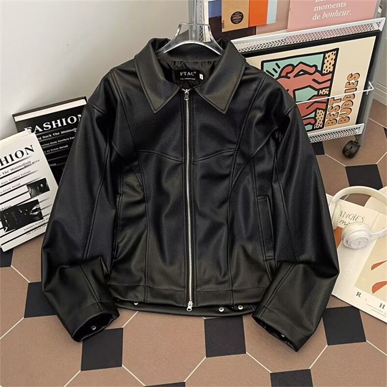 秋冬季新款美式机车痞帅街头翻领拉链皮衣情侣夹克外套男6890P93，男装皮衣，星座410-2