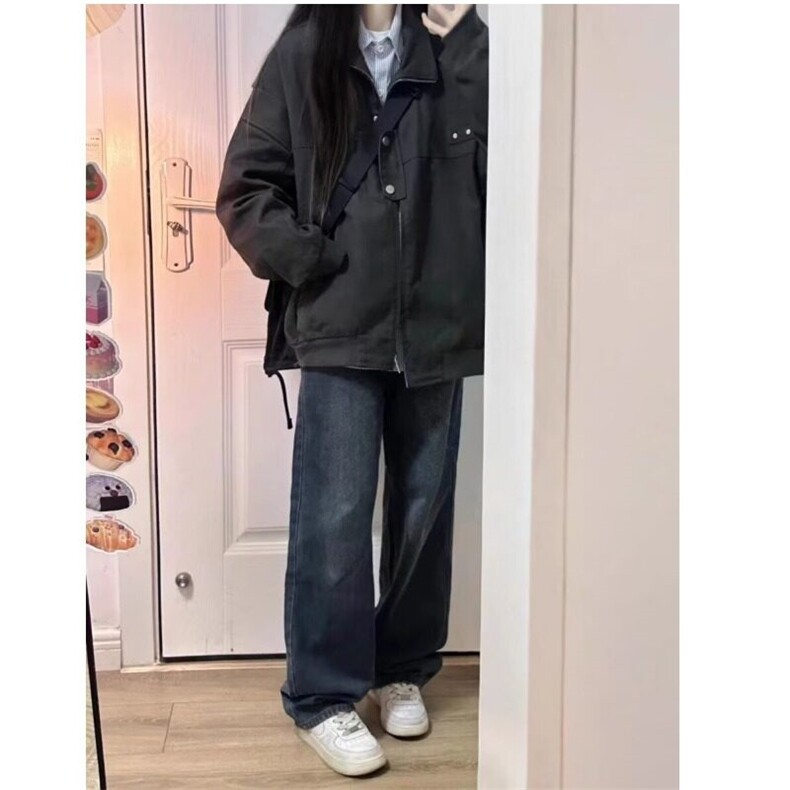 春秋美式复古飞行立领男女夹克纯色情侣棒球服底特律工装街头外套,男装夹克,星座506A
