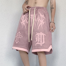 麂皮绒美式十字架印花休闲短裤男五分裤子B239-1506-P43控价59，男装休闲裤，星座514-2(原B239)