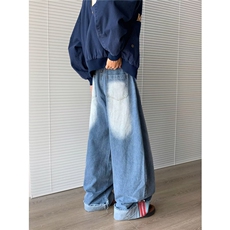 美式高街复古水洗做旧牛仔裤男女宽松直筒垂感阔腿拖地长裤潮，男装牛仔裤，星座410-6（原星座1304-1）