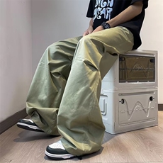 工装裤男夏季直筒垂感降落伞裤新款抽绳打褶宽松休闲裤K7052-P33，男装休闲裤，星座512-3