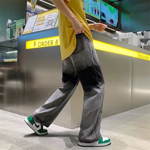 欧美式渐变潮牌牛仔裤男女直筒宽松美式高街裤子N219P40图片