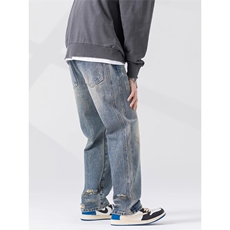 1506-1/KT7121/P48欧美复古水洗蓝色磨毛边直筒牛仔裤潮牌高街裤，男装牛仔裤，星座1506-1