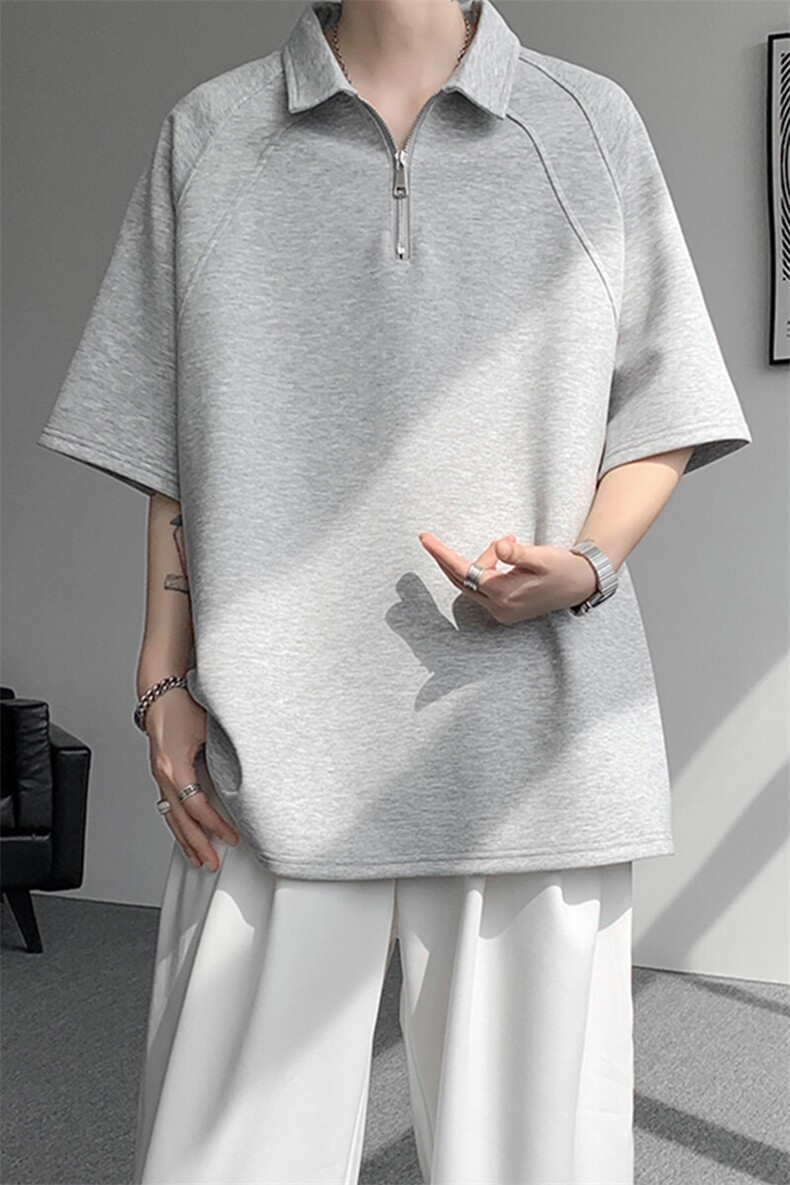 8XL-M半拉链t恤短袖POLO衫男款夏季美式翻领宽松大码半袖DT008P45,男装T恤,电商B312