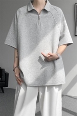8XL-M半拉链t恤短袖POLO衫男款夏季美式翻领宽松大码半袖DT008P45，男装T恤，电商B312