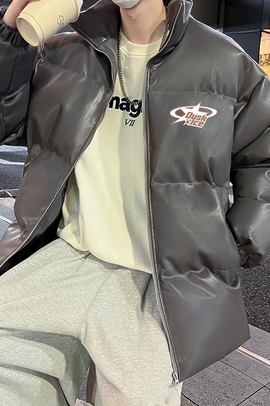 新款立领pu皮印花棉衣男秋冬季加厚面包服外套保暖棉服MY621-P115,男装棉衣,星座505-3