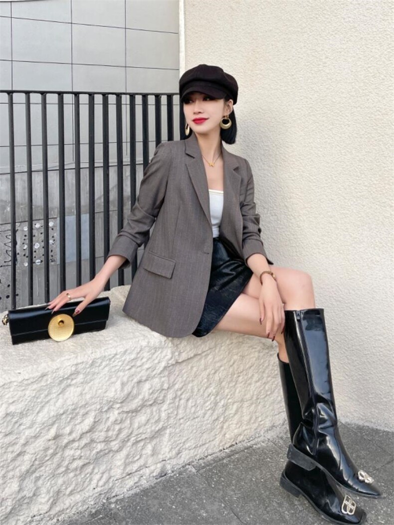 【现货】春装新款韩版修身条纹显瘦西装，女装西装，名怡