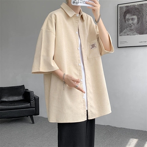 短袖衬衫男士夏季新款港风宽松大码灯芯绒衬衣CS005-P35图片