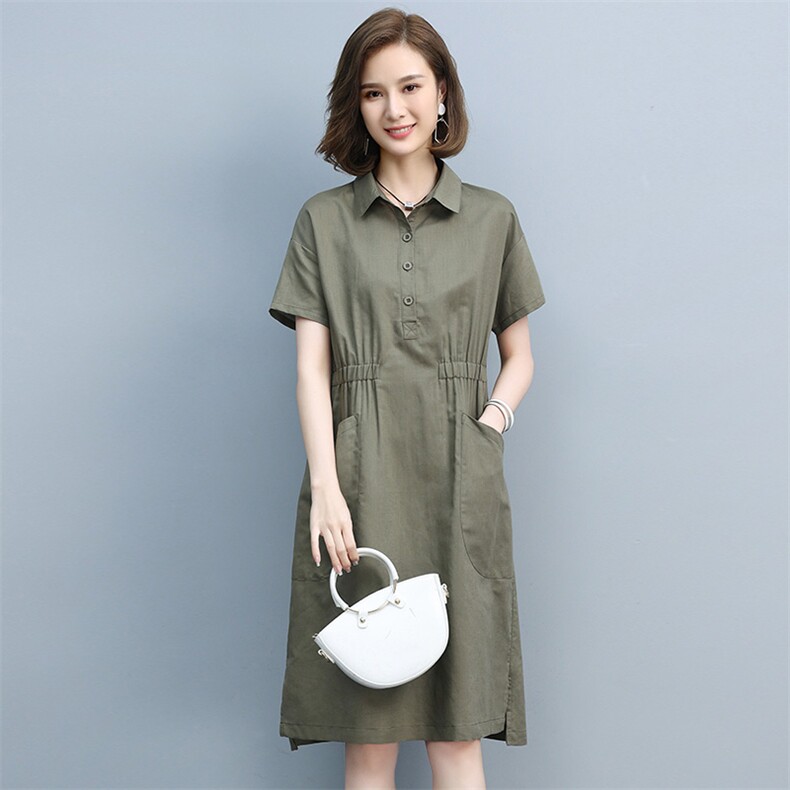 连衣裙2025夏季新款亚麻大码女装胖mm中年妈妈高端棉麻衬衫裙子，女装连衣裙，丽影随形