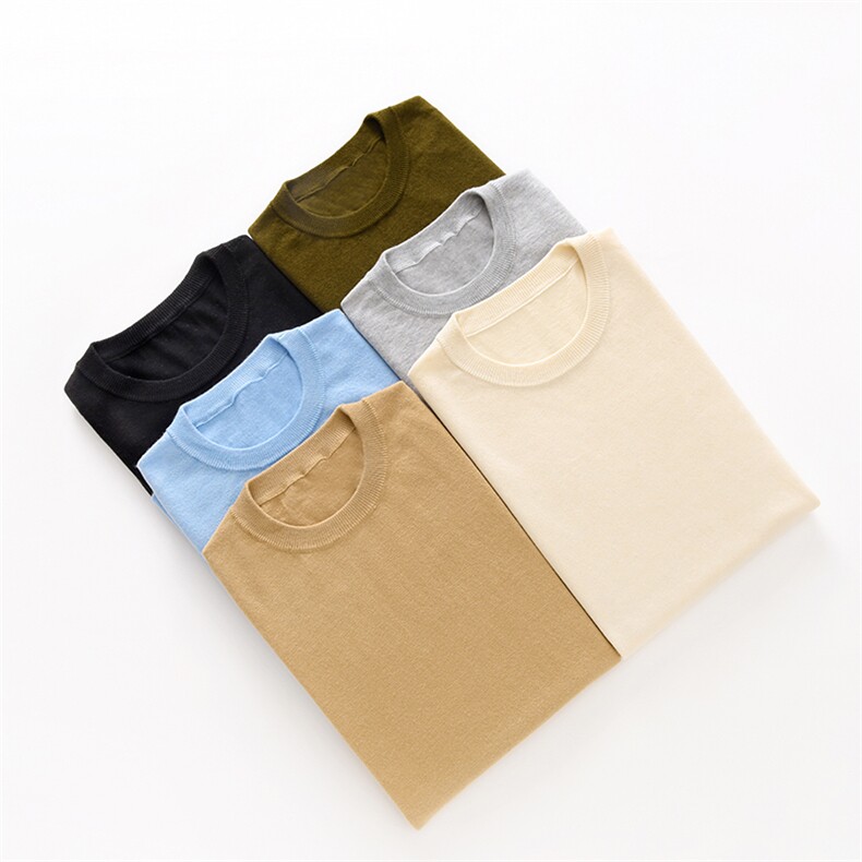 2025年男短袖圆领T恤针织打底衫春夏季薄款半袖毛衣休闲纯色男装，男装T恤，牧绒家园高端店