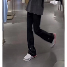 青少年休闲裤男生秋季高街痞帅排扣直筒弯刀裤cleanfit显瘦阔腿裤，男装休闲裤，电商A063