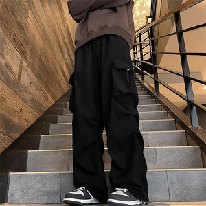 垂感工装卫裤男春秋款美式褶皱大码宽松直筒阔腿休闲裤子 KB831图片