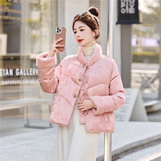 新中式guo风2025年冬季新款拼环保毛暗纹提花高级感小花扣棉衣，女装棉衣/棉服，乐吉娜