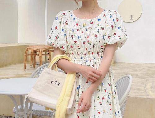 小复古法式花连衣裙，女装连衣裙，新袖