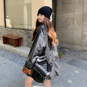 新款！皮衣拼灯芯绒两面穿外套风衣怕P165-K228图片