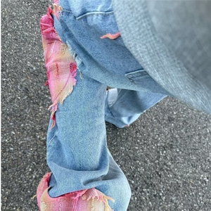 高街复古贴布刺绣喇叭牛仔裤男街头嘻哈宽松显瘦长裤AM400 P55,男装牛仔裤,星座1013-5