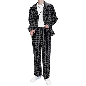 阔版宽松休闲西装套装个性花西服两件套TZ04/P100特图片