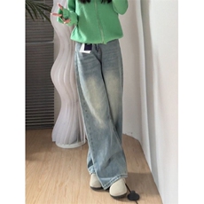 松弛感牛仔裤女冬季2025新款加绒加厚阔腿大码胖mm韩系慵懒，男装牛仔裤，星座302B-2