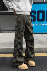 秋季美式复古迷彩休闲裤男大码高街多口袋微喇裤K24034-特P48控88，男装休闲裤，电商A001