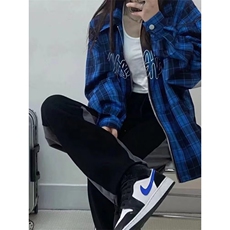 潮流简约无品牌新款核爆炸经典美式大码长袖格子衬衫时尚原宿，男装衬衫，星座1018A
