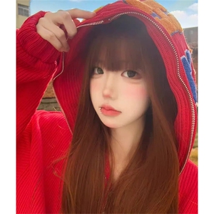 氛围感毛巾绣连帽红色卫衣女加绒加厚秋冬开衫拉链外套 WK3269图片