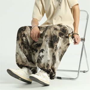新中式风冰丝灯笼裤薄款山水画裤子宽松束脚裤504-K204-P50控78图片