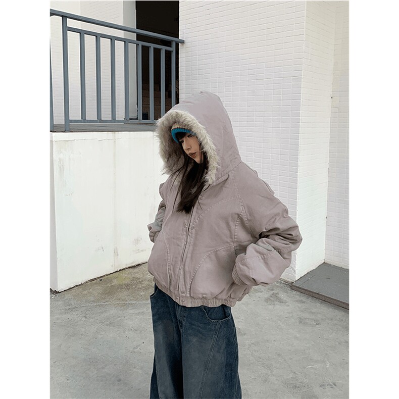 现货高品质美式高街冬季重磅硬挺短款座山雕毛领棉衣男女加厚外套，男装棉衣，电商A486