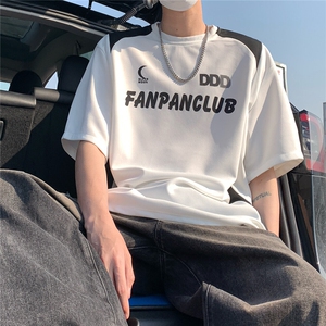2026夏装新款薄款宽松拼接短袖印花五分袖T恤 T6603/特P30 白色5图片