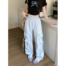 AK2425-p40工装裤女夏高腰垂感降落伞速干休闲阔腿美式，女装休闲裤，星座617A-2