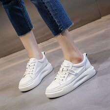 真皮小白鞋2023春季女鞋新款大码厚底女鞋运动女士平底鞋休闲鞋女，女鞋休闲鞋，电商A223