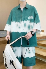 夏季港风衬衫渐变短袖套装青少年韩版时尚潮流裤子衬衫男两件套，男装T恤，星座1206（原A206）