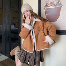 2025年冬季冬麂皮绒毛外套加绒加厚冬新款仿皮毛一体仿羊羔毛，女装棉衣/棉服，欣美人