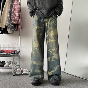 DC1031-P55美式牛仔裤高街潮牌迷彩装裤男秋季宽松直筒阔腿裤图片