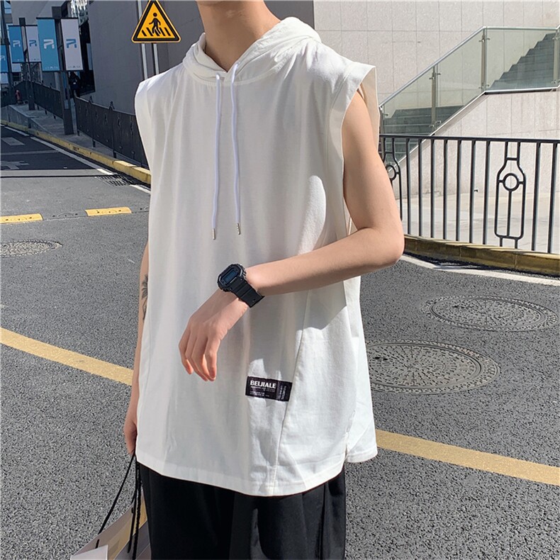 ins无袖运动背心新款简约宽松学生连帽嘻哈坎肩港风t恤T048-P30,男装T恤,星座512-2