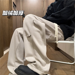 A750-特P45 华棉加绒加厚褶皱休闲裤解构弯刀卫裤保暖运动裤2图片