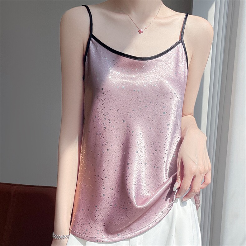 设计感吊带背心女2025夏季显瘦可外穿时尚上衣美背肌理感缎面内搭，女装背心吊带，圣丽羊绒