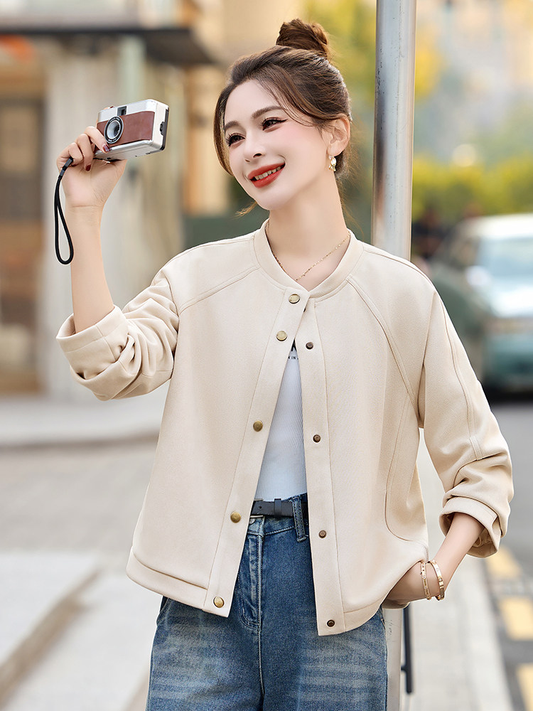 早春时尚鹿皮绒外套女短款2025新款百搭小个子休闲棒球服夹克上衣,女装短外套,今喜