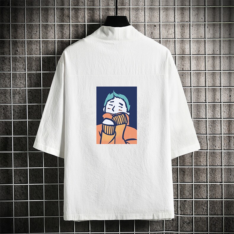 HF59042-P40风汉服男开衫外套七分袖道袍 网格挂拍图片
