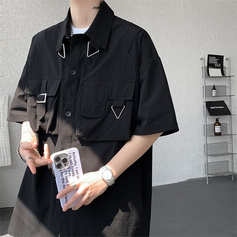 CS1133-P50控78小众高品质短袖设计感朋克风大码短袖衬衫T恤衫,男装T恤,电商A059