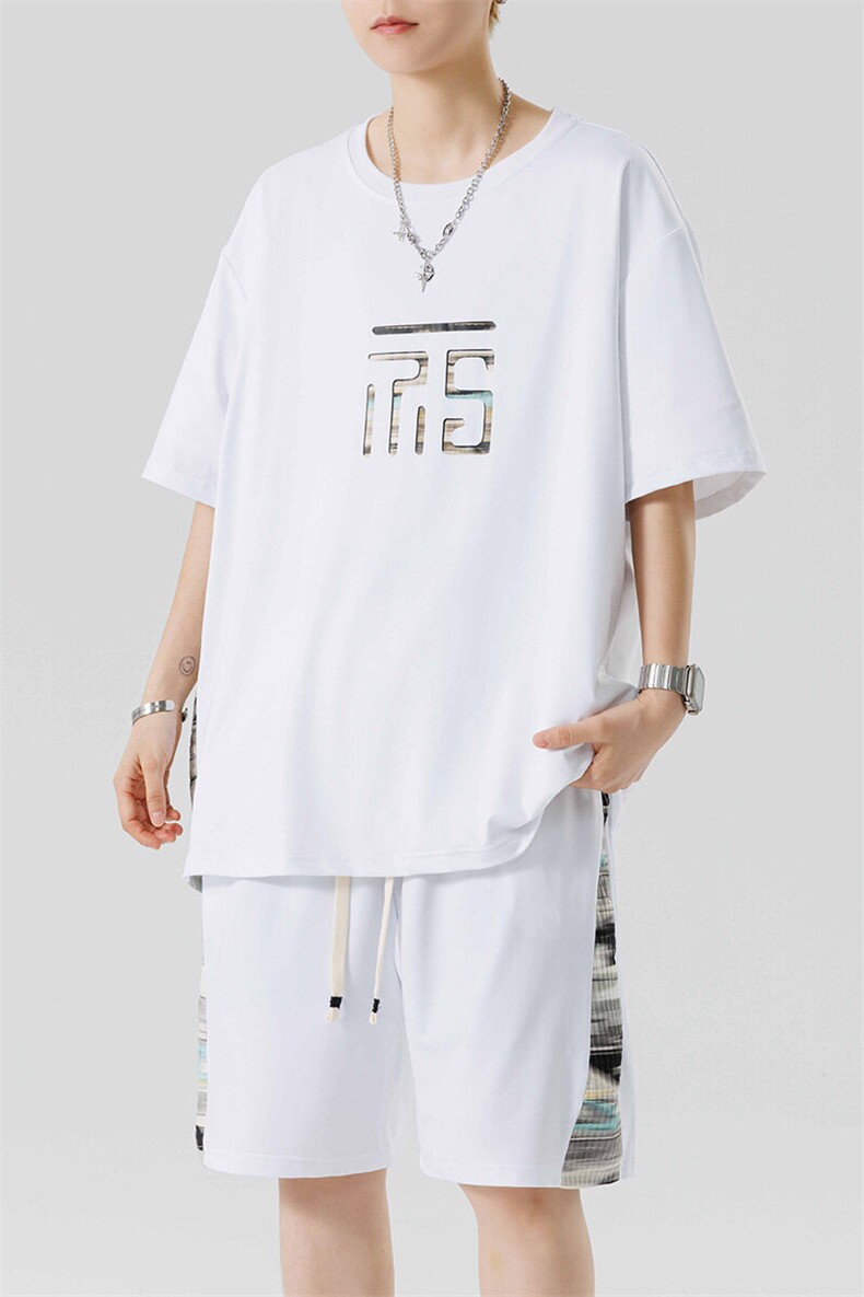 青少年夏季2025短T短裤一套潮牌帅气休闲套装XZ301b-2-TZ16TP38,男装T恤,星座301B-2（原A443-1）