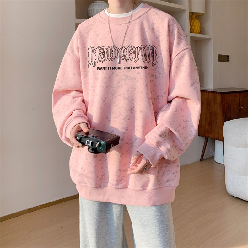 已注册/华棉内景秋冬慵懒宽松扎染圆领卫衣男WY00730/P35加绒P45图片
