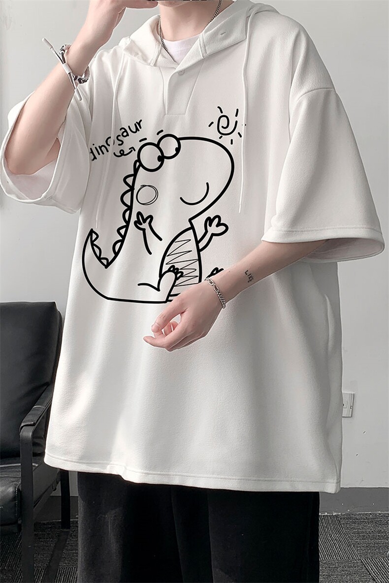 LD54172-P45连帽短袖t恤男大码胖子带帽五分袖中袖大皂风,男装T恤,电商A040