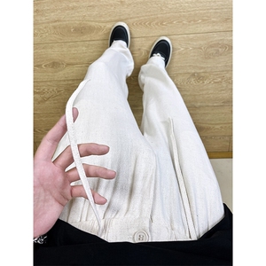 A178 8059 新款夏季薄款透气耐磨男直筒长裤麻休闲宽松垂感阔腿裤图片