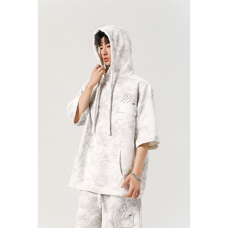 现货TZ773-特批55控88设计感高质感套装连帽大码T恤短袖短裤，男装休闲套装，电商A059