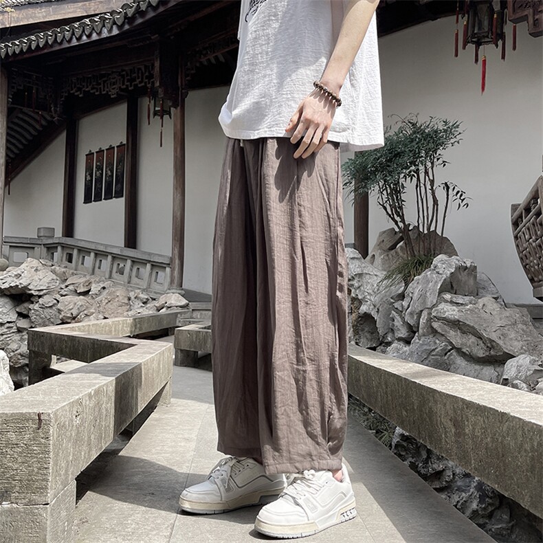 8XL-M风亚麻裤男宽松棉麻裤子大码阔腿裤灯笼裤新中式K965P30,男装休闲裤,电商D206-1