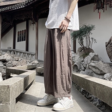 8XL-M风亚麻裤男宽松棉麻裤子大码阔腿裤灯笼裤新中式K965P30，男装休闲裤，电商D206-1