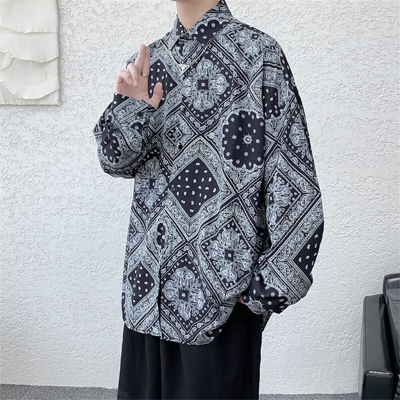 腰果花衬衫超火宽松百搭长袖衬衣个性韩版潮流休闲外套W1306-P33,男装衬衫,星座512-4