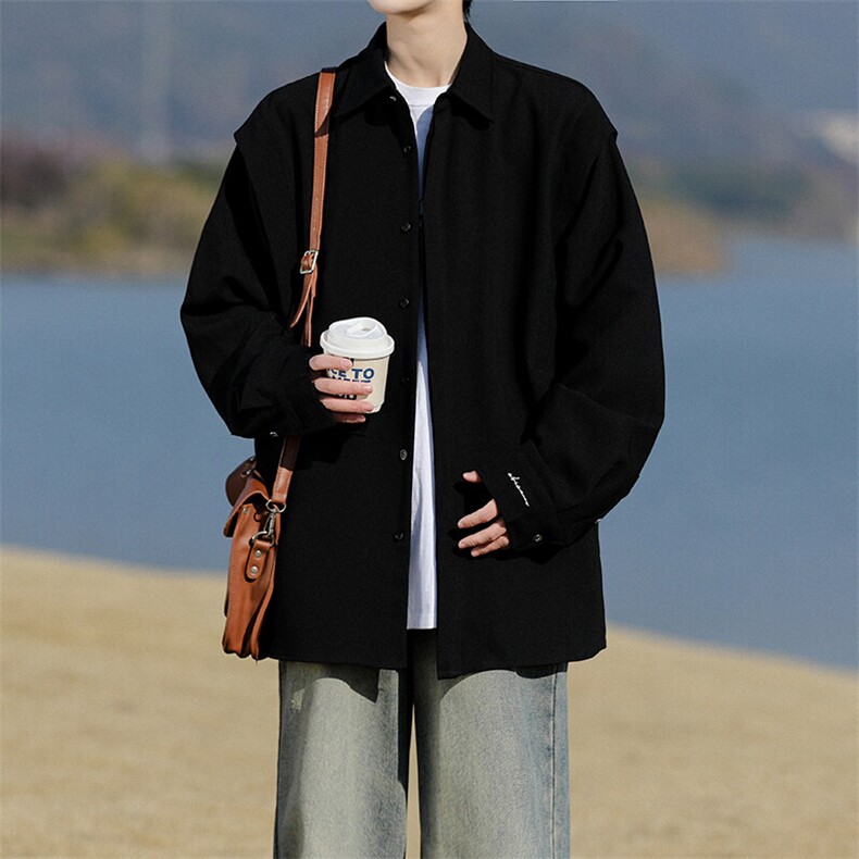 8XL-M春夏假两件衬衫长袖大码痞帅高级感衬衣垂感外套CS9005/P60，男装衬衫，电商B238